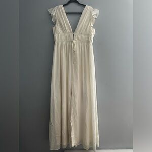 Ivory maxi dress, size XL, zipper back, tie front